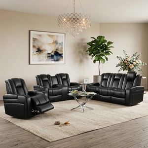 Sofá reclinable de cuero con almacenamiento, sofá moderno multifuncional para habitación de invitados, sofá Chesterfield con portavasos - Product Image 1