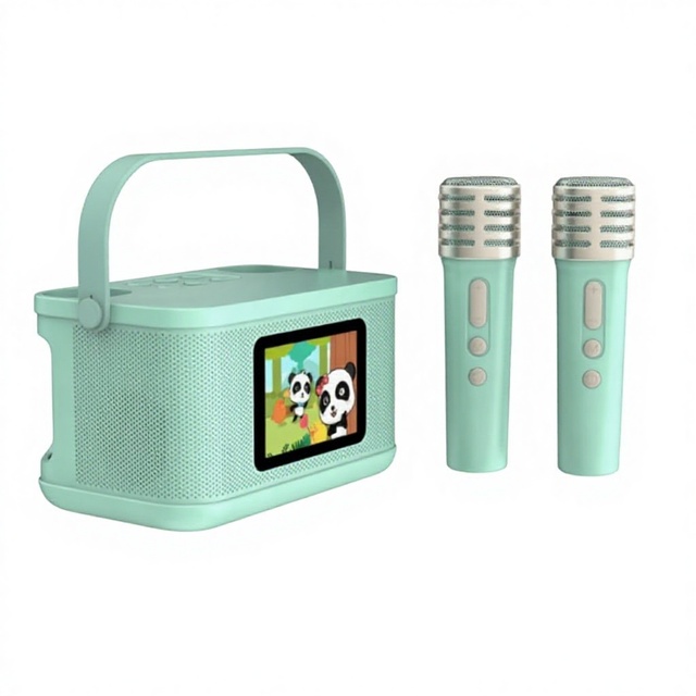 Mini Rechargeable Portable 2 Mic Christmas Gift for Kids Wireless Karaoke Machine LED Display Android System Music Player