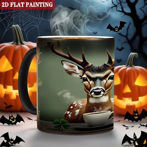 Taza de Cerámica Negra Esmerilada de 11 oz, Taza Mágica que Cambia de Color con Diseño de Ciervo - Product Image 6