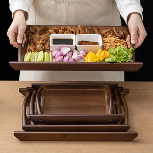 Bandeja Rectangular de Madera de Nogal y Bambú con Doble Asa, Bandeja Portátil para Servir, Uso en Restaurantes, Logotipo Personalizado - Product Image 2