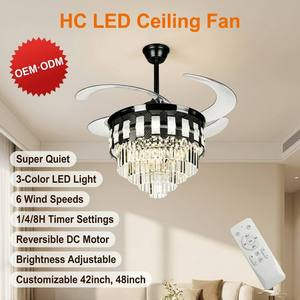 Hot Selling European Style Premium Luxury Crystal Invisible Ceiling Fan with LED Lights - Product Image 2