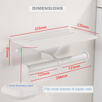 Porte-rouleau de papier toilette double auto-adhésif en aluminium spatial avec étagère, blanc