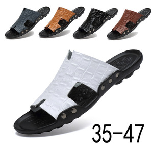 Sandalias de Cuero H Croc para Hombre, Calzado Casual de Verano, Pantuflas de Cuero de Lujo para Exteriores - Product Image 2