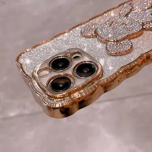 For IPhone15 Phone Case Set With Diamond Flash Violent Bear 14 Electroplated 13Promax Wavy 12