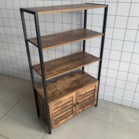 Vintage Bodenschrank mit Tür, Antiker Holz- und Metallschrank mit Regal für das Wohnzimmer