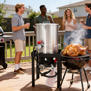 ชุ<span class=keywords><strong>ด</strong></span>อุปกรณ์ทำอาหารกลางแจ้งขนาด 30 ควอร์ต 50,000 บีทียู พร้อมหม้อทอดไก่งวงและหม้อต้มอาหารทะเล เหมาะสำหรับวันขอบคุณพระเจ้าและงานเลี้ยงอาหารทะเล - Product Image 1