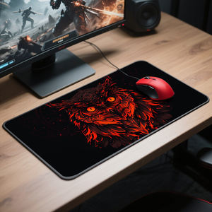 Tapis de souris de jeu extra large avec base en caoutchouc antidérapante et bords surpiqués - Design Hibou Rouge Tapis de bureau XXL en stock - Product Image 2