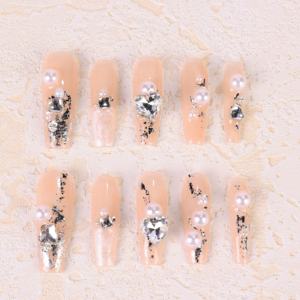 Uñas postizas de lujo con forma de ataúd largo, hechas a mano, con cobertura completa, acrílicas, con pedrería de estrellas, precio de fábrica al por mayor - Product Image 1