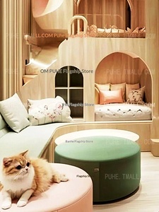 Cama de lujo multifuncional de madera maciza para gatos, zona de juegos, villa para gatos, <span class=keywords><strong>litera</strong></span> infantil, base secreta para varios bebés con almacenamiento - Product Image 3