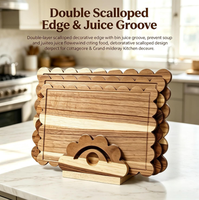 Juego de tablas de cortar de madera de acacia con borde festoneado y soporte con ranura para jugos para cocina
