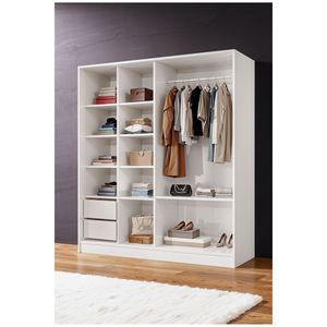 Armario Moderno Blanco de 11 Estantes y 2 Cajones Zambak Sonomo con Perchero, Armario Independiente para Ropa, Plegable para Espacios Pequeños - Product Image 5