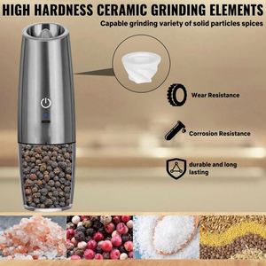 Gravity Electric Salt and Pepper Grinder <b>Set</b>,Rechargeable Automatic Salt and Pepper Mill,LED Light Adjustable Coarseness Salt - Product Image 5