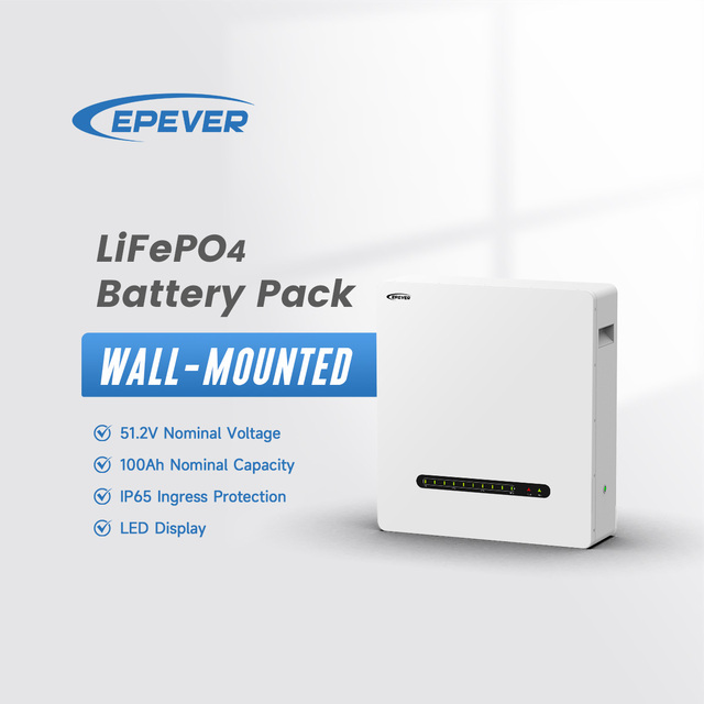 EPEVER IP65 Residential Energy Storage Lithium 5Kwh Lifepo4 Battery Wall Mount 51.2V 100Ah Solar Battery Pack