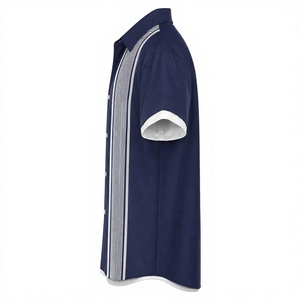 Chemise classique bleu marine à rayures, design minimaliste, manches courtes, style décontracté, haut de mode urbaine pour hommes - Product Image 5
