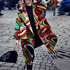 Abrigo Largo de Lana Estampado para Mujer, Estilo Europeo Americano, Elegante, para Otoño e Invierno - Product Image 1