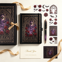 Carnet de notes personnalisé à couverture rigide style Gothique Dark Academia, avec couverture en PU et ensemble de stylos et autocollants