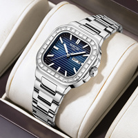 Jam Tangan Pria NIBOSI 2733 Terbaru 2026, Quartz, Kotak, Bezel Berlian, Tampilan Hari dan Tanggal, Bisnis, Tahan Air