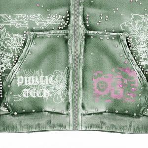 Custom Logo Men <b>Hoodies</b> Clothing Manufacturers 100% Cotton 500 600 Gsm Heavyweight Cropped <b>Graphic</b> Boxy <b>Zip</b> <b>up</b> Rhinestone Hoodie - Product Image 4