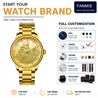 Montre mécanique de luxe pour homme avec logo personnalisé, cadran en relief 3D, bracelet en acier inoxydable doré, fond transparent, étanche 3 ATM