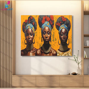 UNIART-Art sur toile de fille africaine dorée, art mural avec cadre, impression sur toile, pour la décoration intérieure - Product Image 1