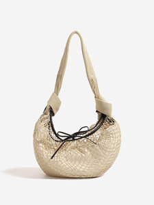 Bolso <span class=keywords><strong>de</strong></span> Hombro Estilo Paja para Playa, Ligero, Color Caqui, Tejido <span class=keywords><strong>de</strong></span> Red, Forma <span class=keywords><strong>de</strong></span> Media Luna, Correa Ajustable - Product Image 3