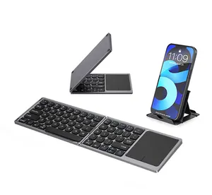 Cep boyutu şarj edilebilir 2-half mini taşınabilir bt kablosuz katlanır klavye touchpad ile evrensel katlanabilir klavye