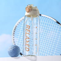 Bouteille d'eau légère, incassable, en plastique durable, avec ouverture rapide à un clic, anti-fuite, avec paille, pour le camping, le sport et la gym