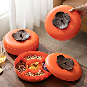 Modern Persimmon Fruit Box Round Snack Plate With Lid For Coffee Table Home Use Candy Nut Storage Organizer - Product Image 3