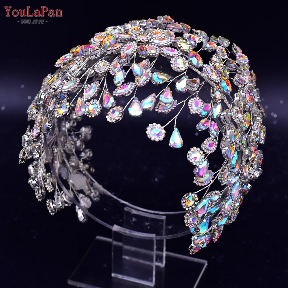 YouLaPan HP388-AB Dazzling Color Rhinestone Crown Tiaras, Birthday Party Selection Of Hair Accessories, Bridal Wedding Headband