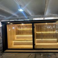 Sauna extérieur personnalisé en bois massif de cèdre rouge et de pruche pour 4 à 6 personnes, avec baignoire chaude/froide, douche combinée gratuite, salon et gazebo pour jardin et maison