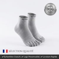 Chaussettes de sport athlétiques pour hommes à cinq doigts, en coton tricoté respirant, pour la course, avec compression de la voûte plantaire, anti-ampoules, coupe basse