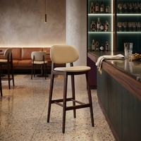 Tabouret de bar moderne rembourré, chaise de bar en bois beige et marron avec dossier, siège de comptoir pour cuisine, salle à manger, bar à domicile