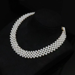 Collar de Perlas Tejidas a Mano de Varias Capas, Cierre de Oro de 14K Importado de EE. UU., Gargantilla de Perlas Naturales de Agua Dulce de 4-4.5mm - Product Image 2