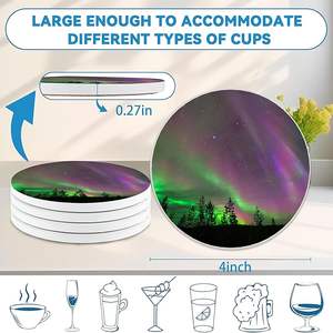 Posavasos Absorbentes <span class=keywords><strong>de</strong></span> Cerámica con Patrón <span class=keywords><strong>de</strong></span> Aurora Boreal Premium, con Base <span class=keywords><strong>de</strong></span> Corcho, para Protección <span class=keywords><strong>de</strong></span> Mesas <span class=keywords><strong>de</strong></span> Cocina, Hogar y Bar - Product Image 2