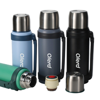 Teteras de viaje, botella de agua de acero inoxidable con aislamiento de doble pared con asa plegable y tapa de vaso, sin BPA, a prueba de fugas