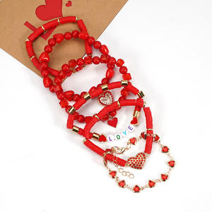 Joyería de moda, conjunto de pulseras con cuentas de corazón rojo, Love Xoxo Kiss Me, regalo para mujer, hecho en China - Product Image 4