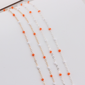 Cadena Plana de Oro Laminado de 14k de 1.5mm con Cuentas Esmaltadas Naranja/Blancas <span class=keywords><strong>para</strong></span> <span class=keywords><strong>Accesorios</strong></span> de Joyería <span class=keywords><strong>Permanente</strong></span> DIY - Product Image 3