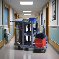 Chariot de nettoyage KC Green à 3 étagères en plastique robuste, avec seau essoreur 8L/18L et organisateur de rangement, capacité 200 lb