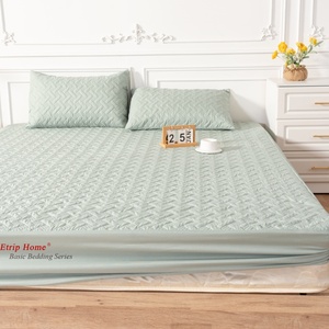 Drap-<span class=keywords><strong>housse</strong></span> matelassé imperméable de couleur unie couvre-lit respirant en microfibre brossée couvre-<span class=keywords><strong>matelas</strong></span> protecteurs avec taie d'oreiller - Product Image 1