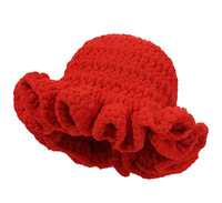 FF4924 Gorros Cloche de punto hechos a mano para mujer Gorro flexible con visera de volantes cálidos Gorro de punto Gorro grueso de ganchillo