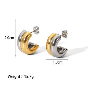 Pendientes de Aro Gruesos de Doble Capa de Acero Inoxidable con Oro de 18K Estilo Europeo y Americano, Pendientes de Aro Gruesos de Oro y <span class=keywords><strong>Plata</strong></span> Estilo INS - Product Image 6