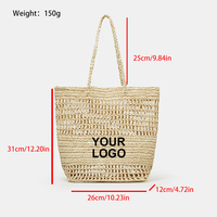 Sac fourre-tout en paille tressée fait main avec logo brodé personnalisé, sac de plage en rotin ajouré, sac à main d'été pour l'extérieur