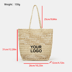 Bolso de <span class=keywords><strong>mano</strong></span> de paja tejida <span class=keywords><strong>a</strong></span> <span class=keywords><strong>mano</strong></span> con logotipo bordado personalizado, bolso de playa de malla de ratán hueco, bolso de <span class=keywords><strong>mano</strong></span> de verano para exteriores - Product Image 3