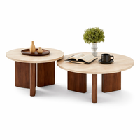Ensemble de 2 tables basses modernes avec base en bois de noyer, écologiques et durables, meubles élégants et minimalistes pour le salon