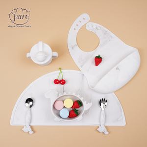 Juego de Alimentación <span class=keywords><strong>para</strong></span> Bebés de Silicona de Grado Alimenticio, 7 Piezas, con Babero, Mantel Individual, Tazón, Tenedor, Cuchara y Vaso Antiderrames, Vajilla Infantil Personalizada - Product Image 3