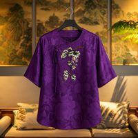 Chemisier en soie Xiangyunsha satinée lourde, broderie Luneville faite main, fermetures à grenouillères florales, élégant, style chinois moderne, haut pour femme mature
