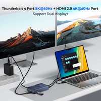 Hub Enclosure SSD M.2 NVMe Dual Bay Thunderbolt 4 40Gbps RAID HDMI 4K USB 3.2 Gen2 Docking Station dengan PD 100W