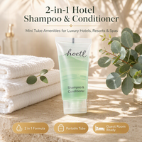 Shampooing et après-shampooing 2 en 1 pour hôtel, spa et resort, tube givré écologique, logo personnalisé imprimé.