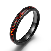 Gentdes Jewelry Bague de mariage personnalisée 4MM Comfort Fit Bague en opale écrasée incrustée de tungstène noir Bague de fiançailles pour femme Bague de couple