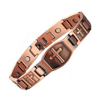Gelang Kesehatan Pria Trendi Populer, Dapat Disesuaikan, Model Retro Fashion, Pelat Tembaga Merah Berbentuk Salib, Magnet Anti Lelah